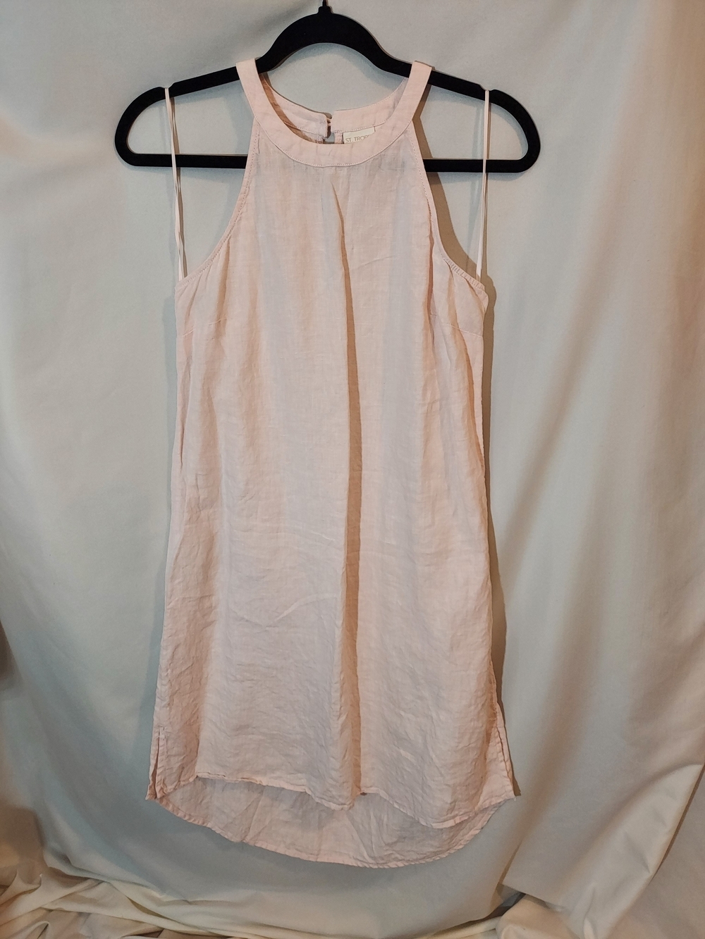 St. Tropez Pink Linen Halter Shift Dress Mini Small S